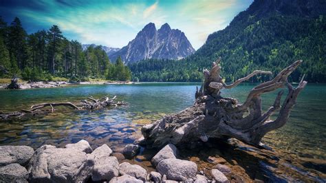 Lake With Clear Water And Stones In Background Of Mountain K Hd Nature Wallpapers Hd