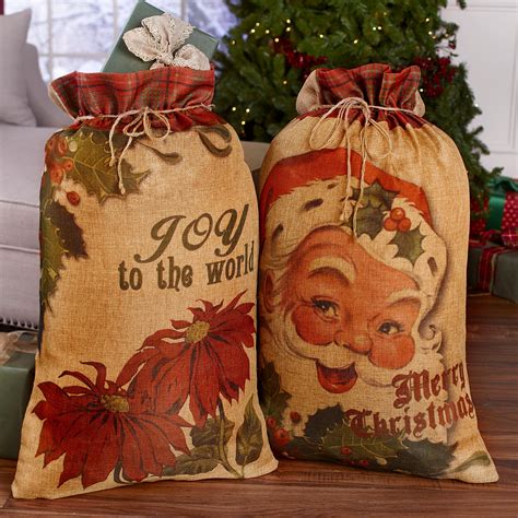 Large Christmas T Bags With Drawstring Set Of 2 Santa Walmart