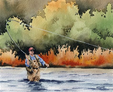 Fly Fishing Art Print Hooked Up Watercolor Etsy