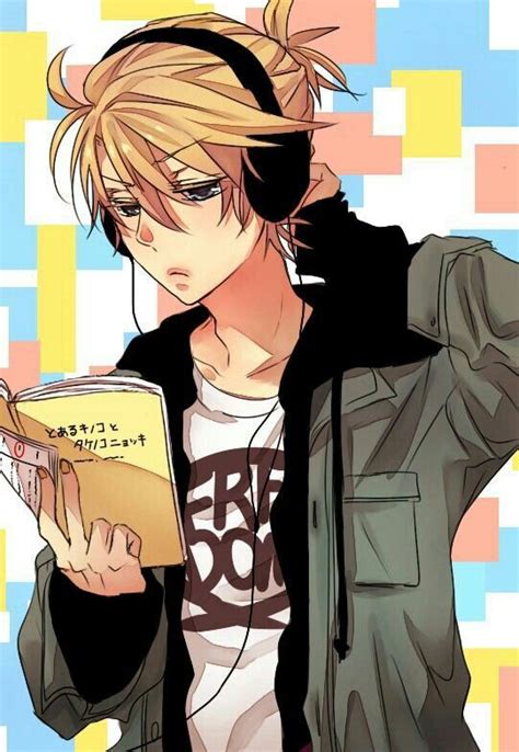 You may have never realized it, but some of the most popular anime characters of all time have blond hair. Anime boy, reading, book, listening, text, music ...