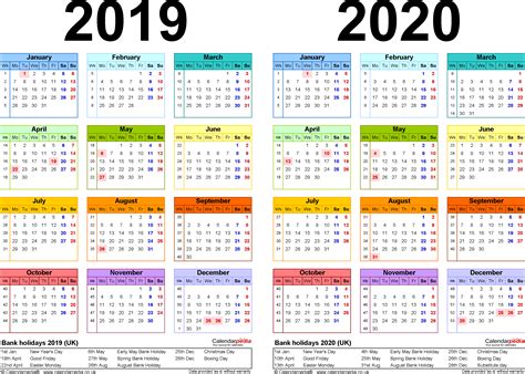 Two Year Calendars For 2019 And 2020 Uk For Pdf