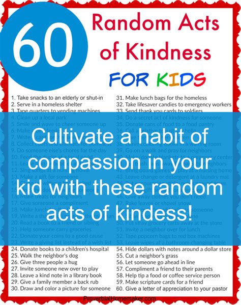 60 Random Acts Of Kindness For Kids Proverbial Homemaker