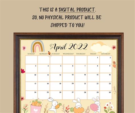 Editable April 2022 Calendar Happy Easter Day With Easter Etsy Canada