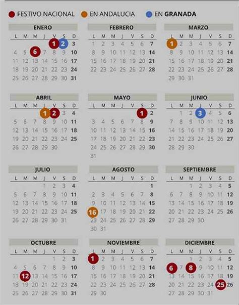 Calendario Laboral Y Festivos Granada 2022