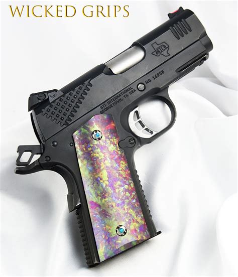 Custom 1911 Officers Compact Pistol Grips Opal Wicked Grips Custom Handgun Pistol Grips