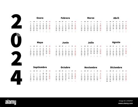 Calendario Horizontal Simple De 2024 Años En Español Calendario