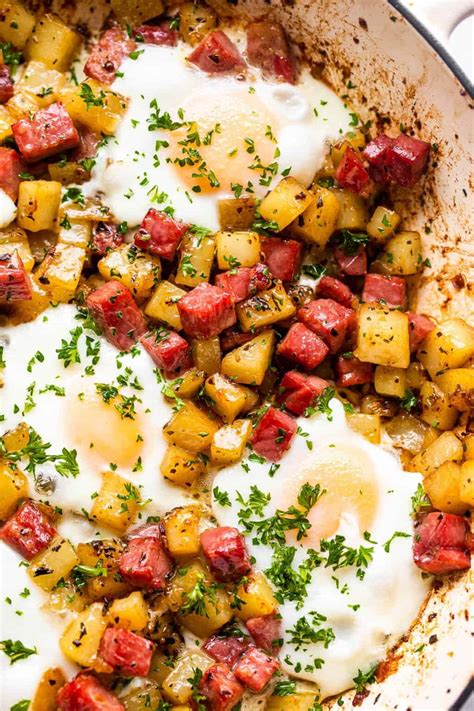 easy corned beef hash with baked eggs diethood
