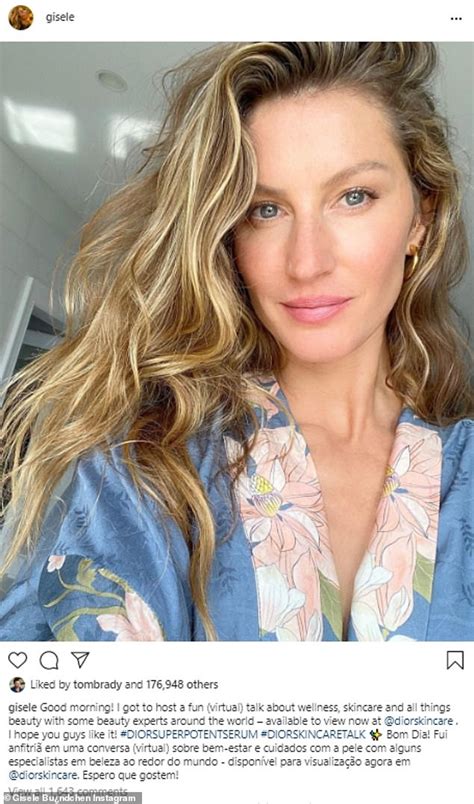 gisele bundchen shows off her clear skin in a selfie as her husband tom brady shares his