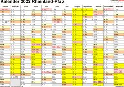 Übersicht über alle gesetzlichen feiertage und die schulferien in nrw. Kalender 2022 Rheinland-Pfalz: Ferien, Feiertage, Excel ...