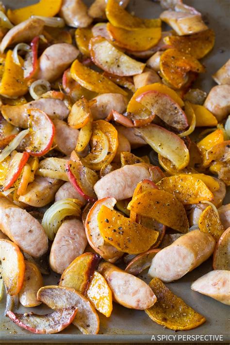 Potato peeled strips of zucchini for healthiness; Chicken Sausage Apple Squash Sheet Pan Dinner (Video) - A ...