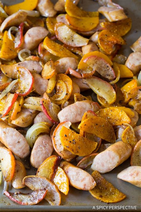 Mix chicken and pancetta together. Chicken Sausage Apple Squash Sheet Pan Dinner (Video) - A ...