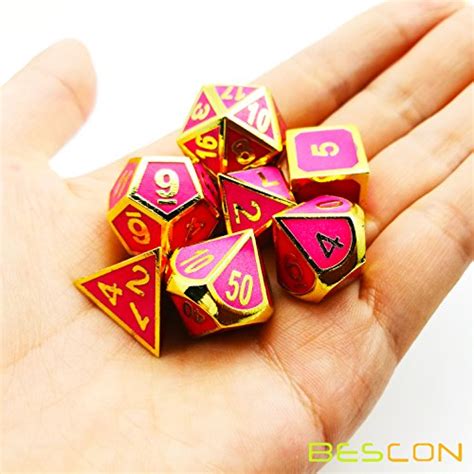 Bescon Super Glow In The Dark Metal Polyhedral Dice Set Golden And Rose