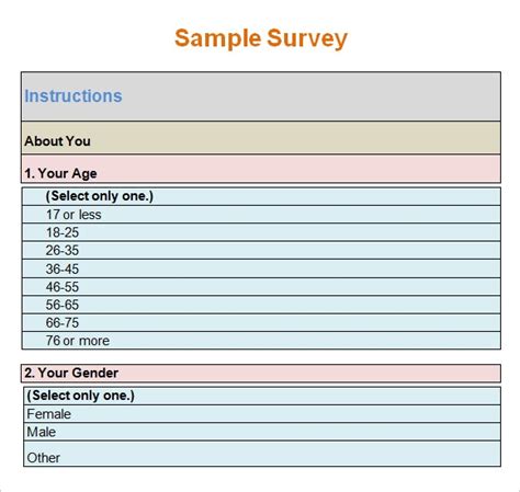 Printable Survey Template Free