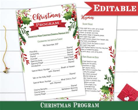 Christmas Program Template Editable Pdf Christmas Dinner Etsyde