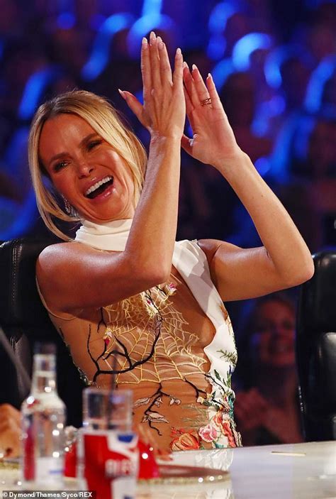 britain s got talent amanda holden wears risqué dress with spider web over her boob but