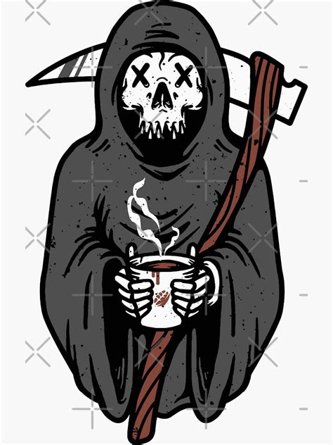 Grim Reaper Skull Drinking Coffee Sticker For Sale By Skullsaremetal