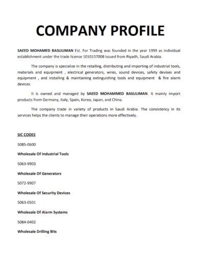 Free 10 Wholesale Company Profile Samples In Pdf Doc