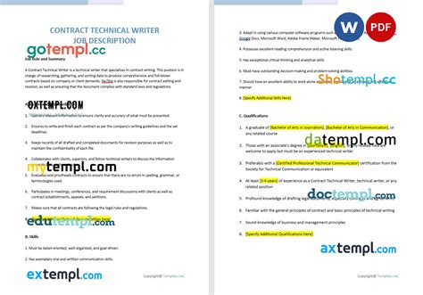 Free Contract Technical Writer Job Description Template Word And Pdf