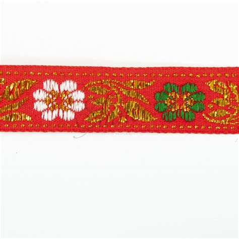 Indian Trim Red With White And Green Flowers And Gold Accents Indt18