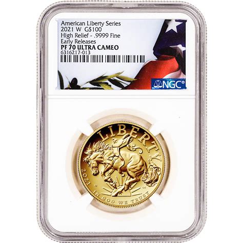 2021 W American Liberty Gold High Relief Proof 1 Oz 100 Ngc Pf70 Early