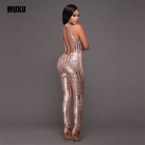 muxu bodysuit women sexy gold sequin jumpsuit jumpsuits for women plus size leotard bodysuits