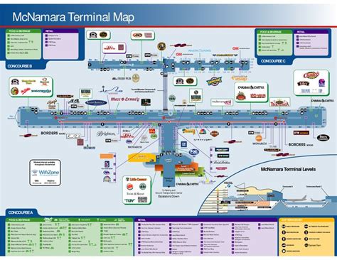 Detroit Airport Delta Gates Mcnamara Terminal Map Food
