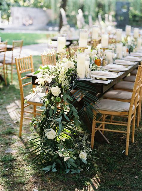 Cascading Greenery Tablescape At Rustic Chic Southern Wedding At Nasher