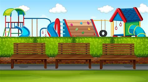 Park Scene With Playground 605367 Vector Art At Vecteezy
