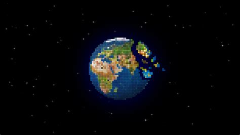 Digital Art Space Stars Black Earth Planet Pixels Pixel Art