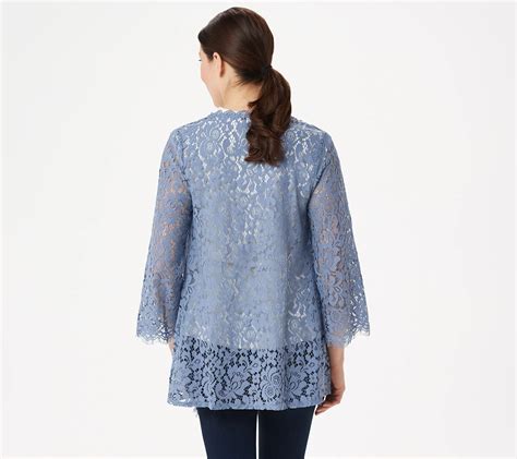 As Is Isaac Mizrahi Live Cascade Open Front Lace Cardigan
