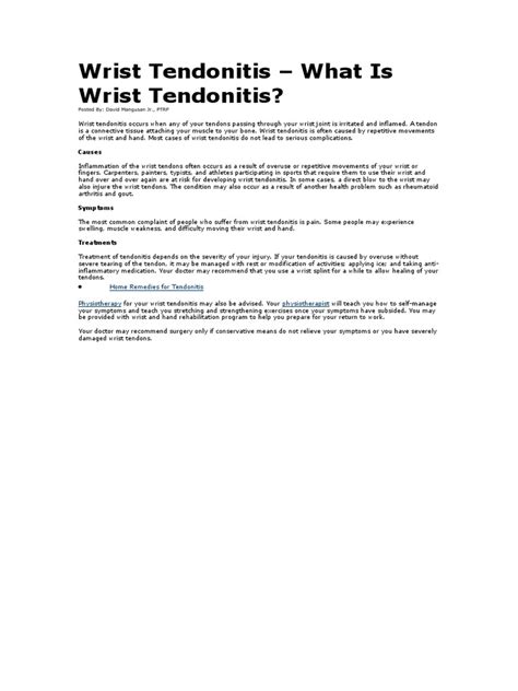 An Overview Of Wrist Tendonitis Causes Symptoms And Treatment