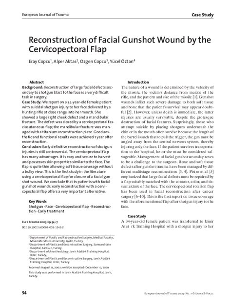 Pdf Reconstruction Of Facial Gunshot Wound By The Cervicopectoral