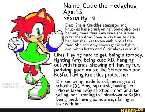 Name Cutie The Hedgehog Age 15 Sexuallty Bl Desc She Is Knuckles