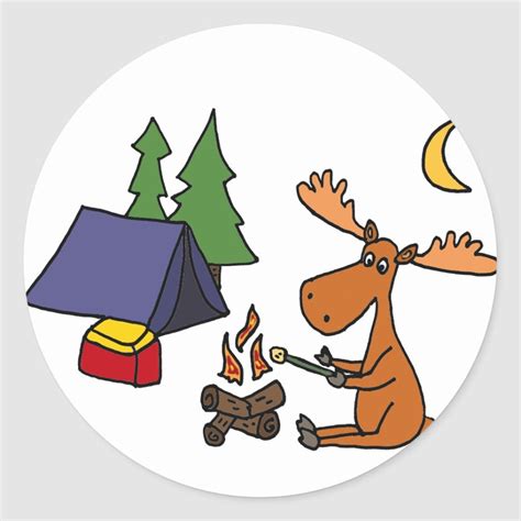 Funny Moose Camping Cartoon Classic Round Sticker