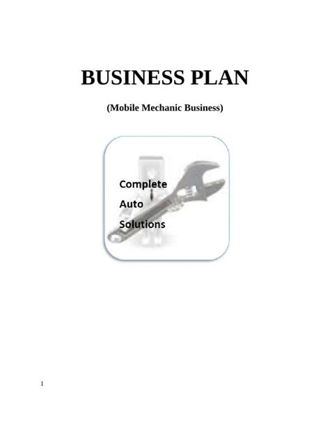 Business Plan Of Mobile Mechanic Business Report
