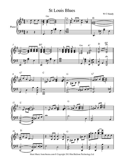 W C Handy St Louis Blues Sheet Music For Piano