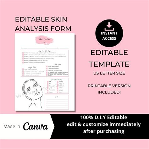 Skin Analysis Form I Editable Canva Template For Estheticians Etsy Face Mapping Analysis