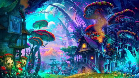 Illuminating Mushrooms In A Magical Forest Wallpaper Backiee