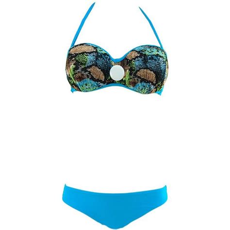 Turquoise Graphic Print Bandeau Top Bikini Set Liked On Polyvore