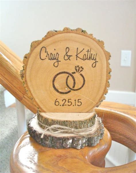 Rustic Wedding Cake Topper Wood Wedding Ring Personalized Retro Country