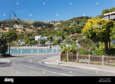 Akaroa Canterbury New Zealand View Along Beach Road To Akaroa