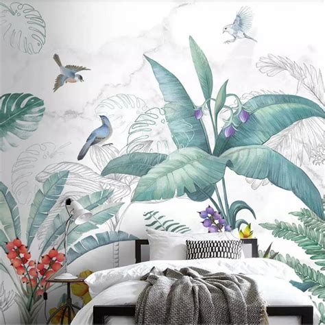 Beibehang Custom Wallpaper Nordic Hand Painted Small Fresh Tropical