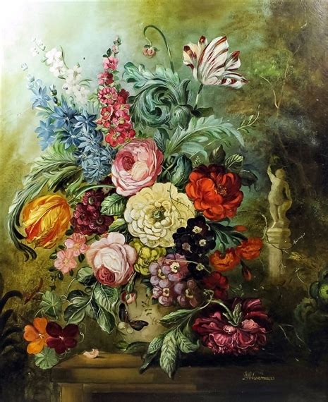 D Wiseman Still Life With Vase Of Mixed Flowers In 17th Century