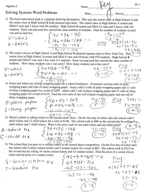 Solving systems of equations (simultaneous equations). 30 Systems Of Linear Equations Word Problems Worksheet ...