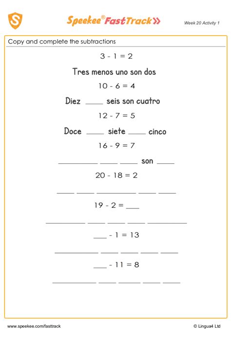 Spanish Math Worksheets