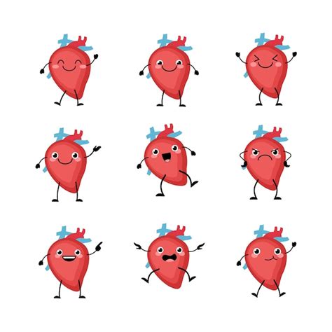 Premium Vector Cute Heart Organs Character Set In A Flat Cartoon Style