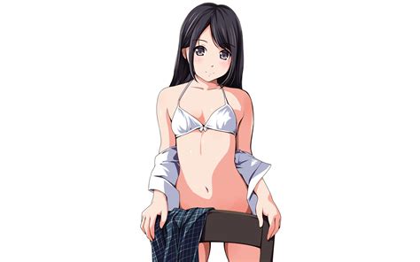 Aliasing Black Hair Blush Bra Flat Chest Gray Eyes Matsunaga Kouyou