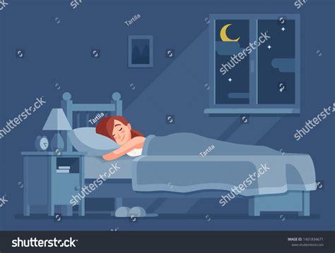 Lady Sleeping Night Woman Sleep Bed Stock Illustration 1401834671