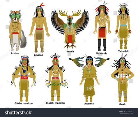 Native American Gods Abenaki Algonquian People Stock Illustration