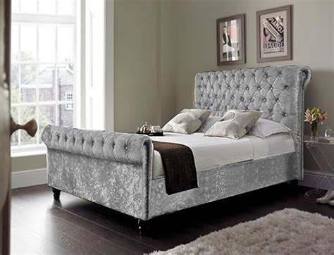 Luxury Chesterfield Style Bed In Crushed Velvet In Diamante With 54 Headboard 5ft King Size